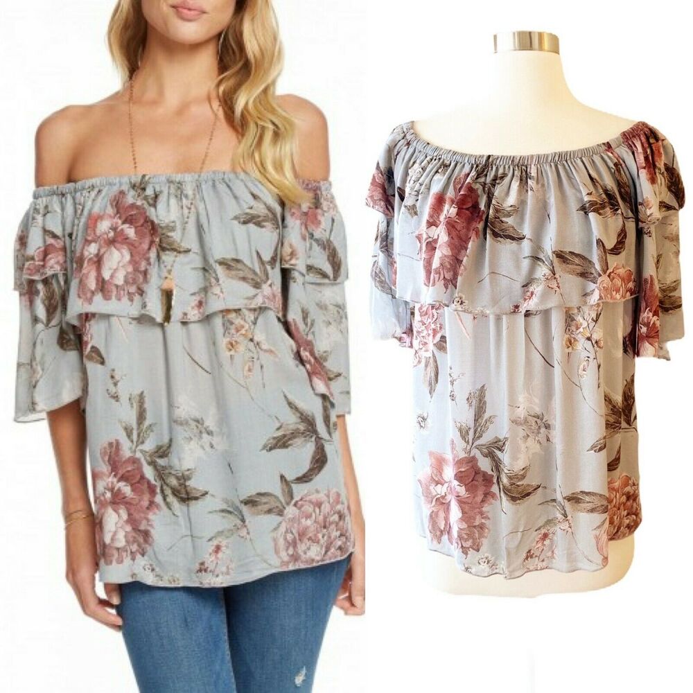 CHASER Blouse Medium Heirloom Gauze Floral Off Shoulder Elbow Sleeve Medium NEW - Picture 2 of 8
